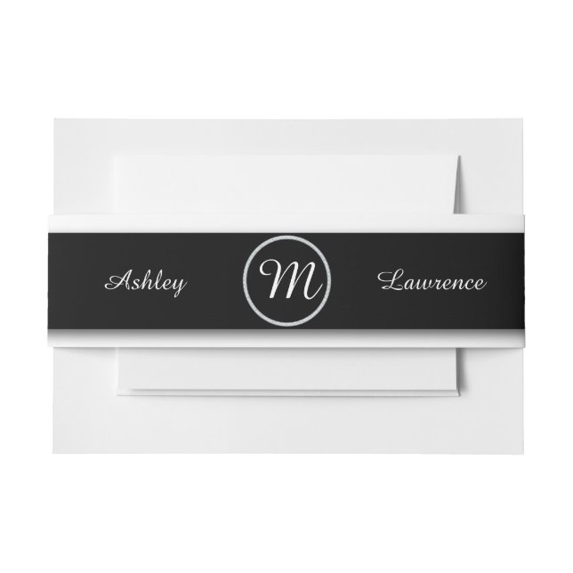 Black Faux Diamond Frame Personalized Wedding Invitation Belly Band (Front Example)