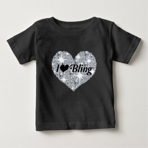 Black Faux diamond heart I Love Bling design Baby T_Shirt
