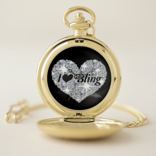 Black Faux diamond heart I Love Bling design Watch