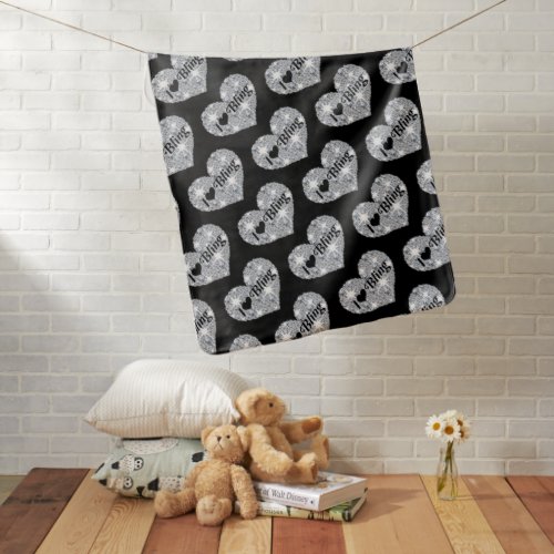 Black Faux diamond heart I Love Bling patten Baby Blanket