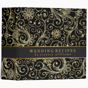 Black Faux Diamonds & Gold Print Floral Damasks 3 Ring Binder
