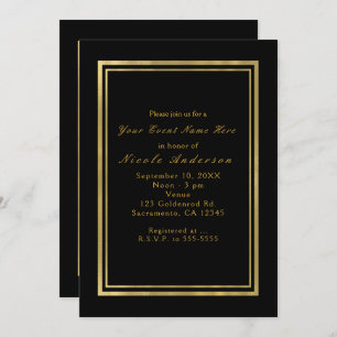 Black & Faux Foil Gold Chic Elegant Invitations