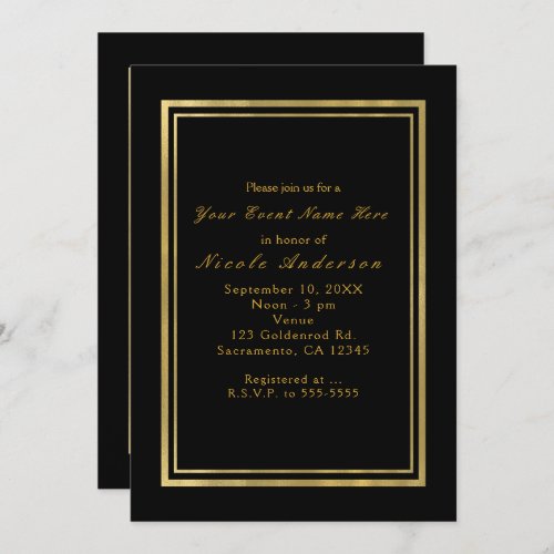 Black  Faux Foil Gold Chic Elegant Invitations