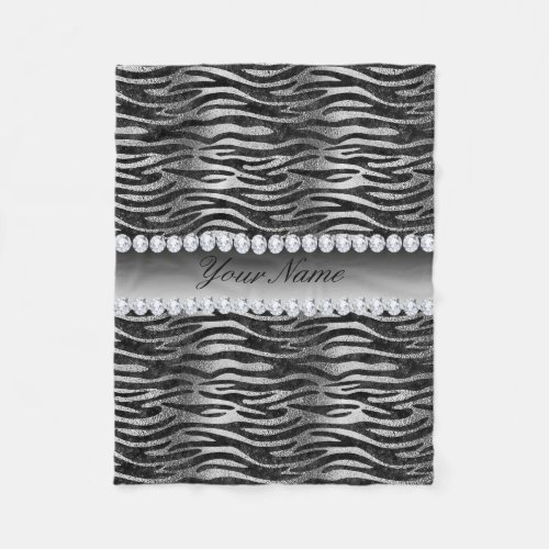Black Faux Foil Zebra Stripes on Silver Fleece Blanket