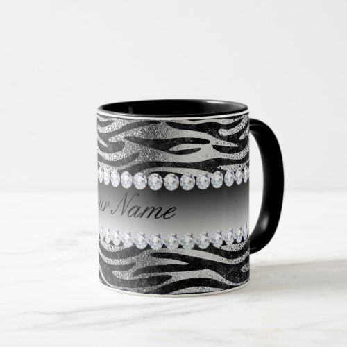 Black Faux Foil Zebra Stripes on Silver Mug