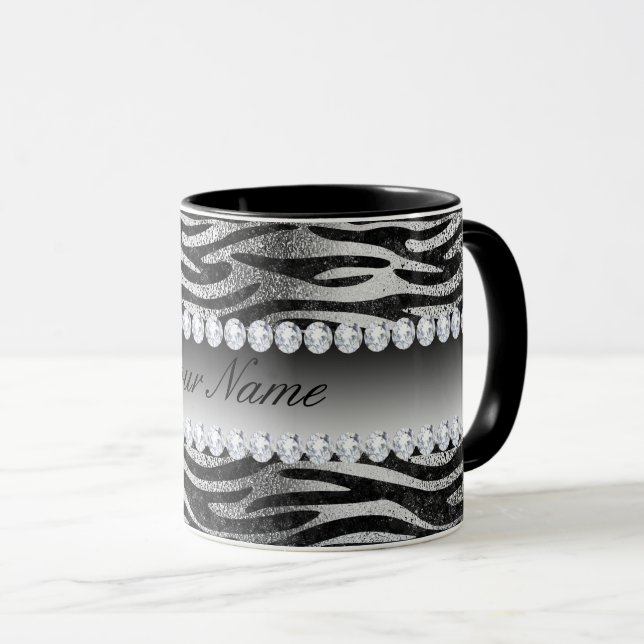 Black Faux Foil Zebra Stripes on Silver Mug (Front Right)