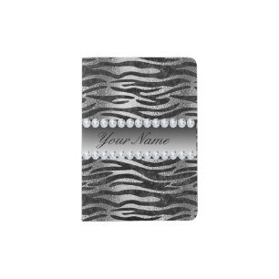 Black Faux Foil Zebra Stripes on Silver Passport Holder