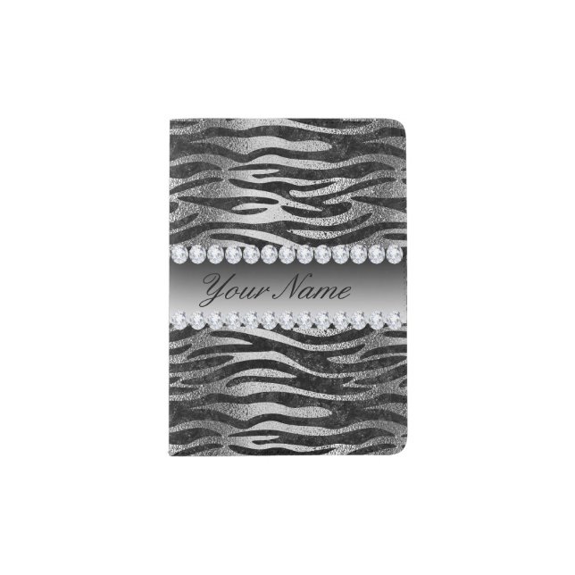 Black Faux Foil Zebra Stripes on Silver Passport Holder (Front)