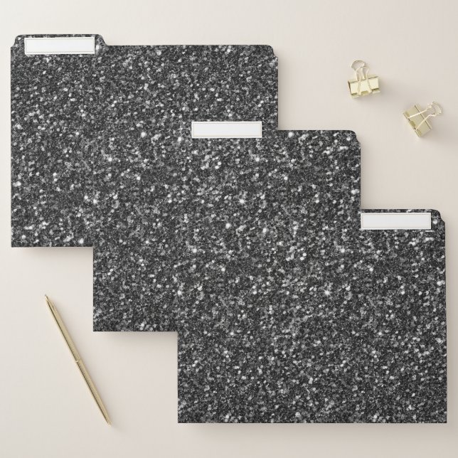 Black faux glitter and sparkles file folder (Set)