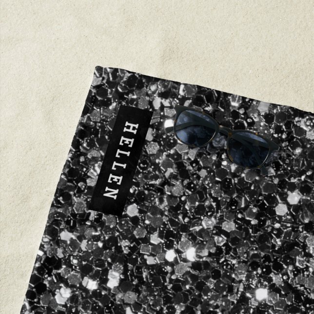 Black Faux Glitter Beach Towel (In Situ)