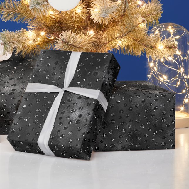 Black Faux Glitter Cheetah Spots Wrapping Paper (Holidays)