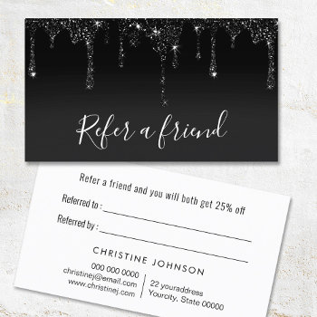 Black Faux Glitter Drips On Black Referral Card by musickitten at Zazzle