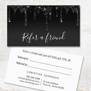 black faux glitter drips on black referral card