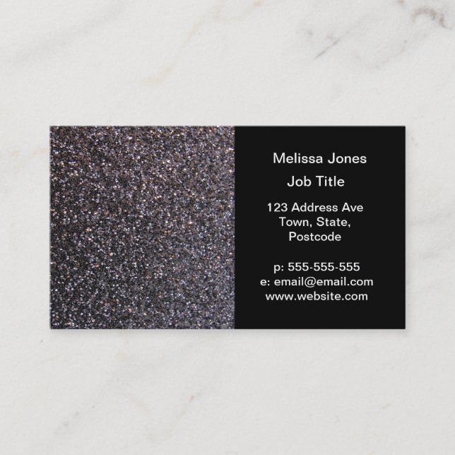Black faux glitter graphic business card (Front)