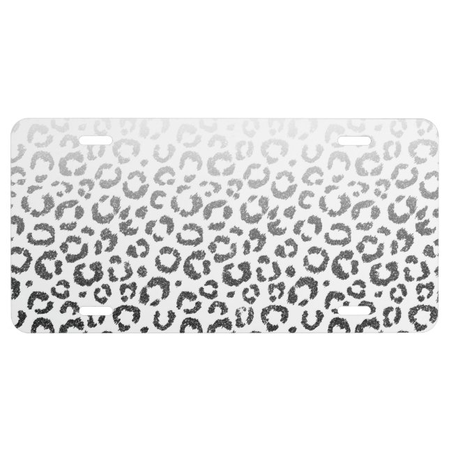 Black Faux Glitter Leopard Print Gradient License Plate (Front)