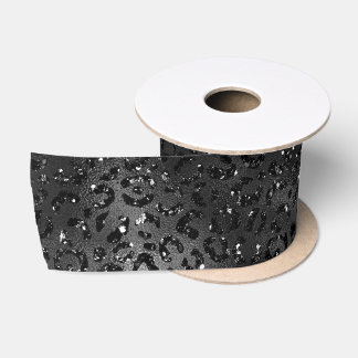 Black Faux Glitter Leopard Print Satin Ribbon