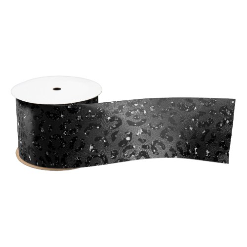 Black Faux Glitter Leopard Print Satin Ribbon