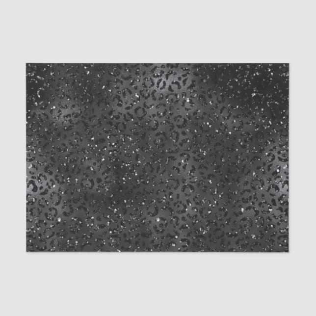 Black Faux Glitter Leopard Print Tissue Paper (Front)