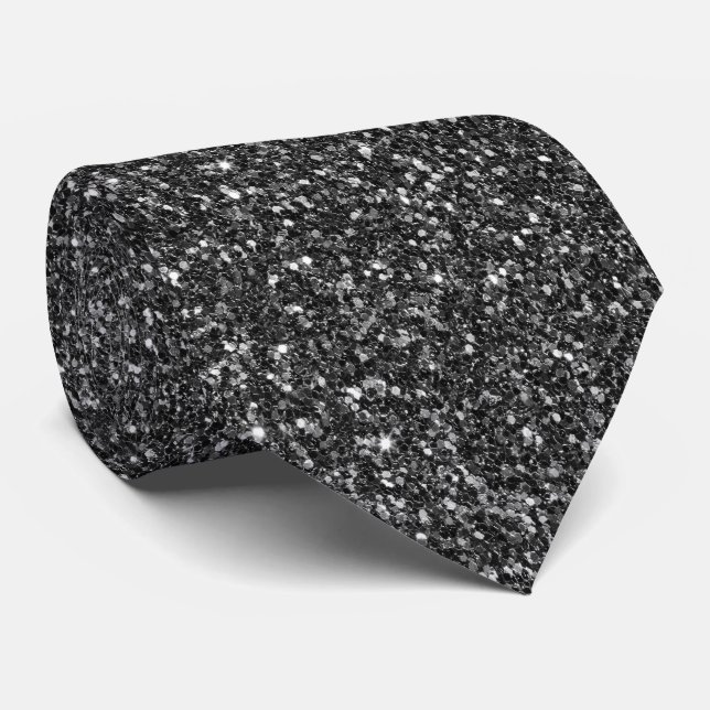 Black Faux Glitter Print Tie (Rolled)