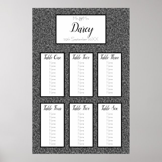 Black Faux Glitter Seating Chart (Front)