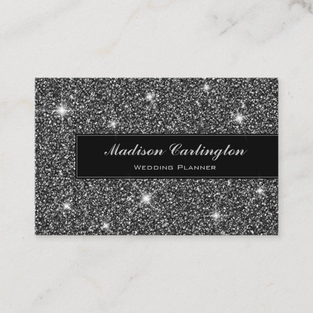 Black Faux Glitter Shimmer Texture Business Card (Front)