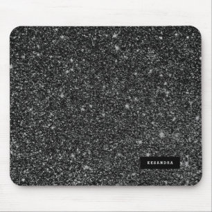Black Faux Glitter & White Sparkles Background Mouse Pad