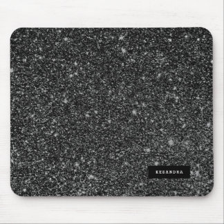 Black Faux Glitter & White Sparkles Background Mouse Pad