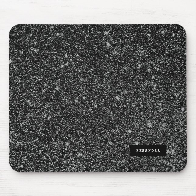 Black Faux Glitter & White Sparkles Background Mouse Pad (Front)