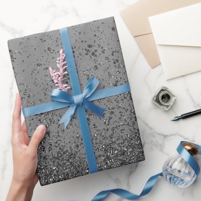 Black Faux Glitter  Wrapping Paper (Gifting)