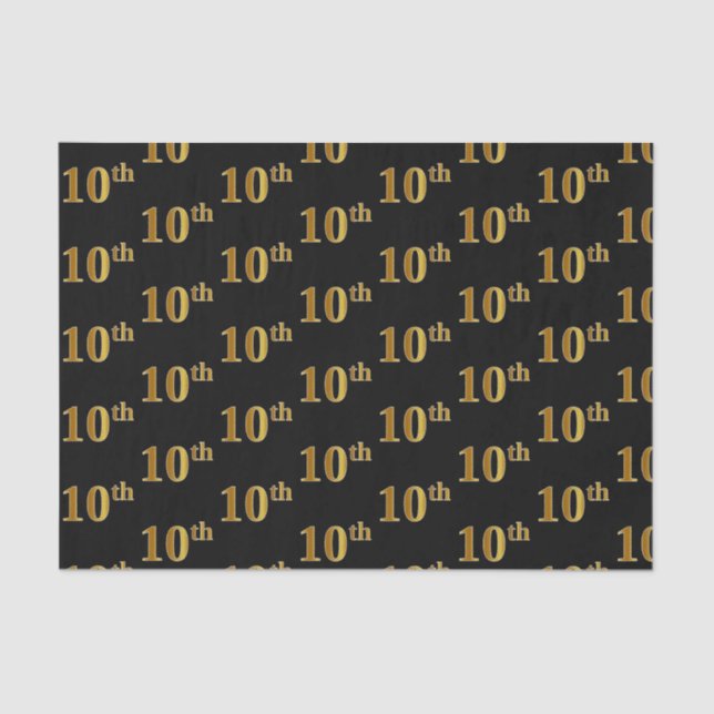 Black, Faux Gold 10th (Tenth) Event Tissue Paper (Front)