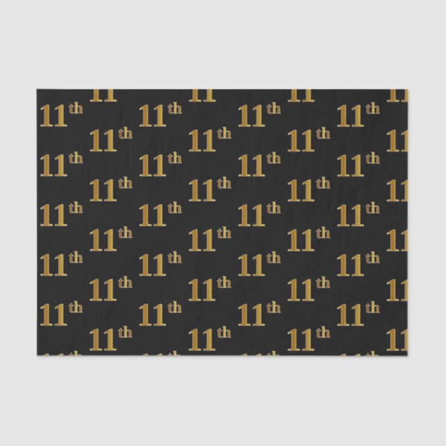 Black, Faux Gold 11th (Eleventh) Event Tissue Paper (Front)