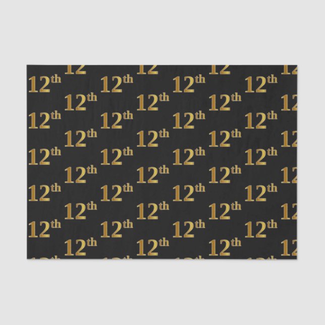 Black, Faux Gold 12th (Twelfth) Event Tissue Paper (Front)