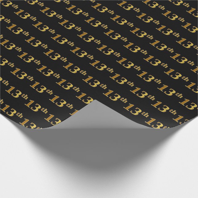 Black, Faux Gold 13th (Thirteenth) Event Wrapping Paper (Corner)