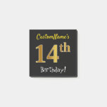 [ Thumbnail: Black, Faux Gold 14th Birthday, With Custom Name Notes ]