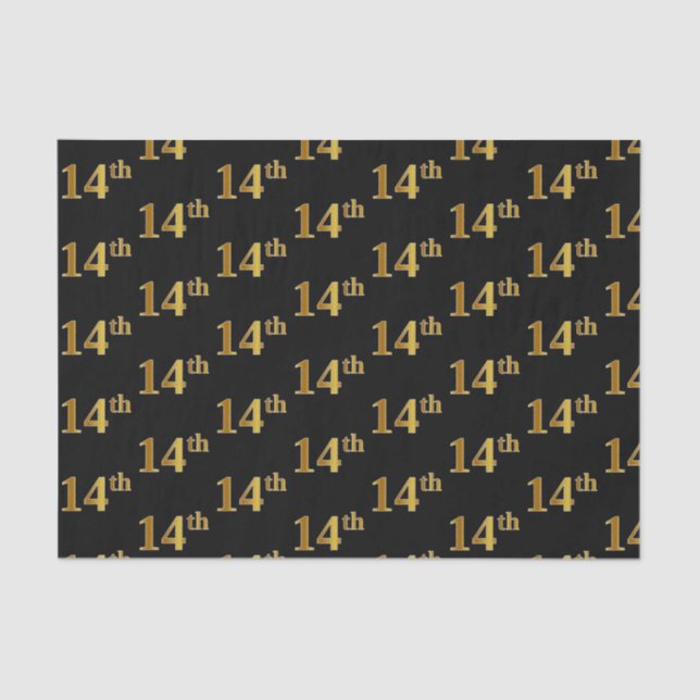 Black, Faux Gold 14th (Fourteenth) Event Tissue Paper (Front)