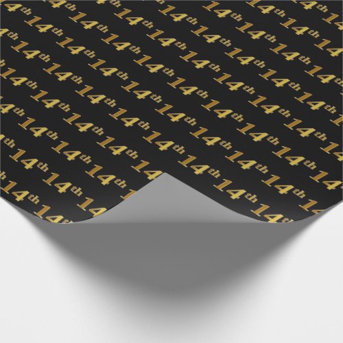 Black Faux Gold 14th Fourteenth Event Wrapping Paper