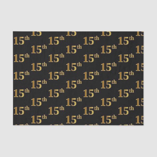 Black, Faux Gold 15th (Fifteenth) Event Tissue Paper (Front)