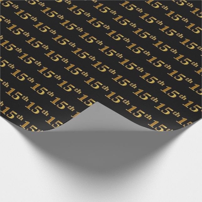 Black, Faux Gold 15th (Fifteenth) Event Wrapping Paper (Corner)