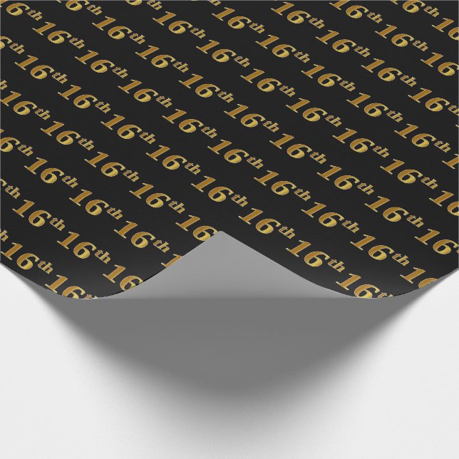 Black, Faux Gold 16th (Sixteenth) Event Wrapping Paper (Corner)