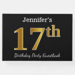 [ Thumbnail: Black, Faux Gold 17th Birthday Party + Custom Name Guest Book ]