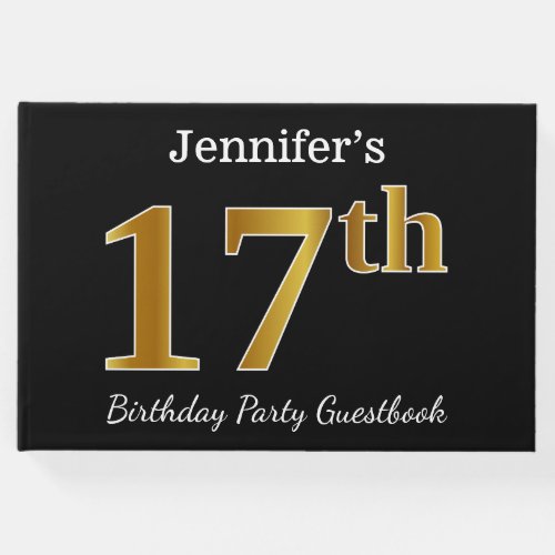 Black Faux Gold 17th Birthday Party  Custom Name Guest Book