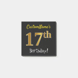 [ Thumbnail: Black, Faux Gold 17th Birthday, With Custom Name Notes ]