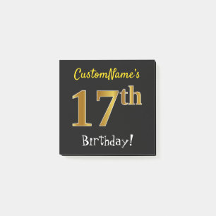 Black, Faux Gold 17th Birthday, With Custom Name Post-it Notes