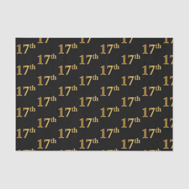 Black, Faux Gold 17th (Seventeenth) Event Tissue Paper (Front)
