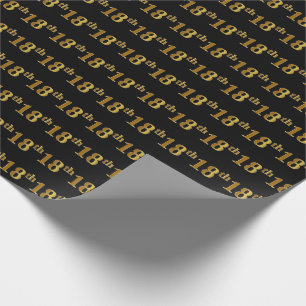 Black, Faux Gold 18th (Eighteenth) Event Wrapping Paper