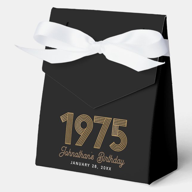 Black Faux Gold 1975 50th Birthday Favor Boxes (Front)