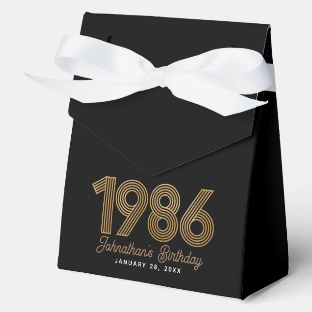 Black Faux Gold 1986 40th Birthday Favor Boxes (Front)