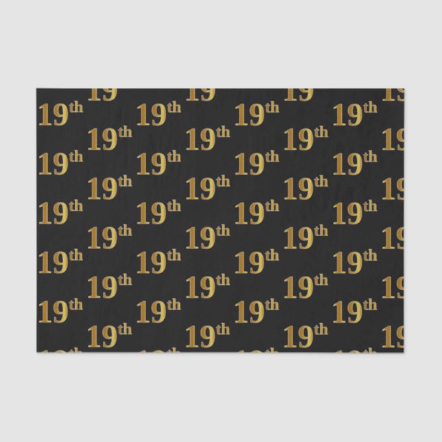 Black, Faux Gold 19th (Nineteenth) Event Tissue Paper (Front)