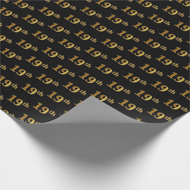 Black, Faux Gold 19th (Nineteenth) Event Wrapping Paper (Corner)