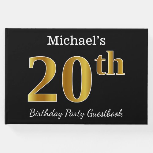 Black Faux Gold 20th Birthday Party  Custom Name Guest Book